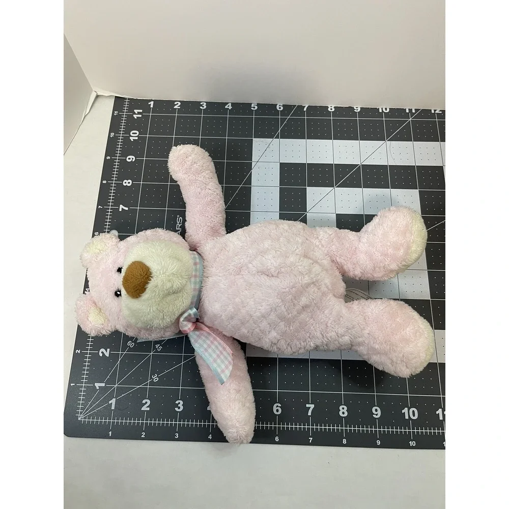 Animal‎ Alley Pink Rattle Bear Baby Plush Diamond Weave Ribbon ToysRUs RARE 10